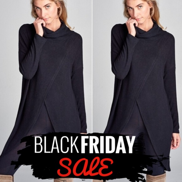 Boutique Sweaters - Hacci Brush Cowl Neck Long Pullover Top